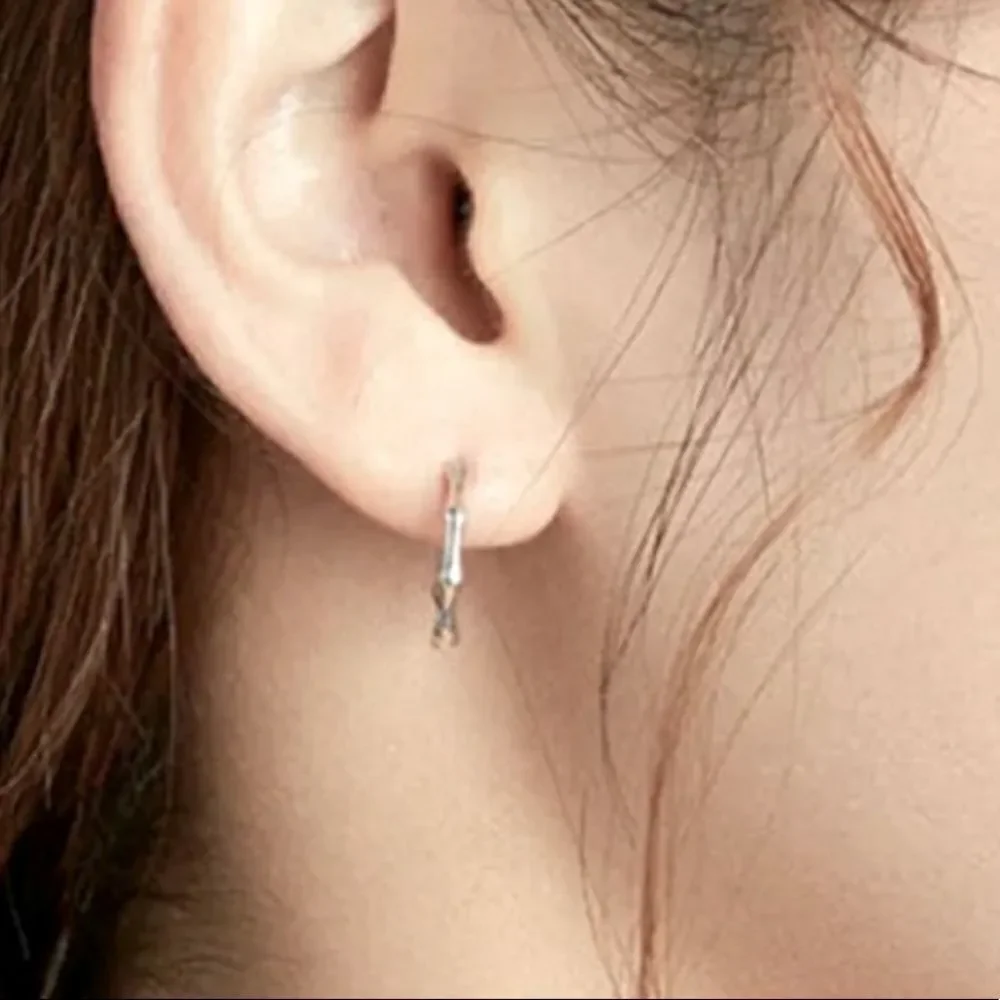 The Bamboo Bae 925 silver dainty huggie, hoop earrings